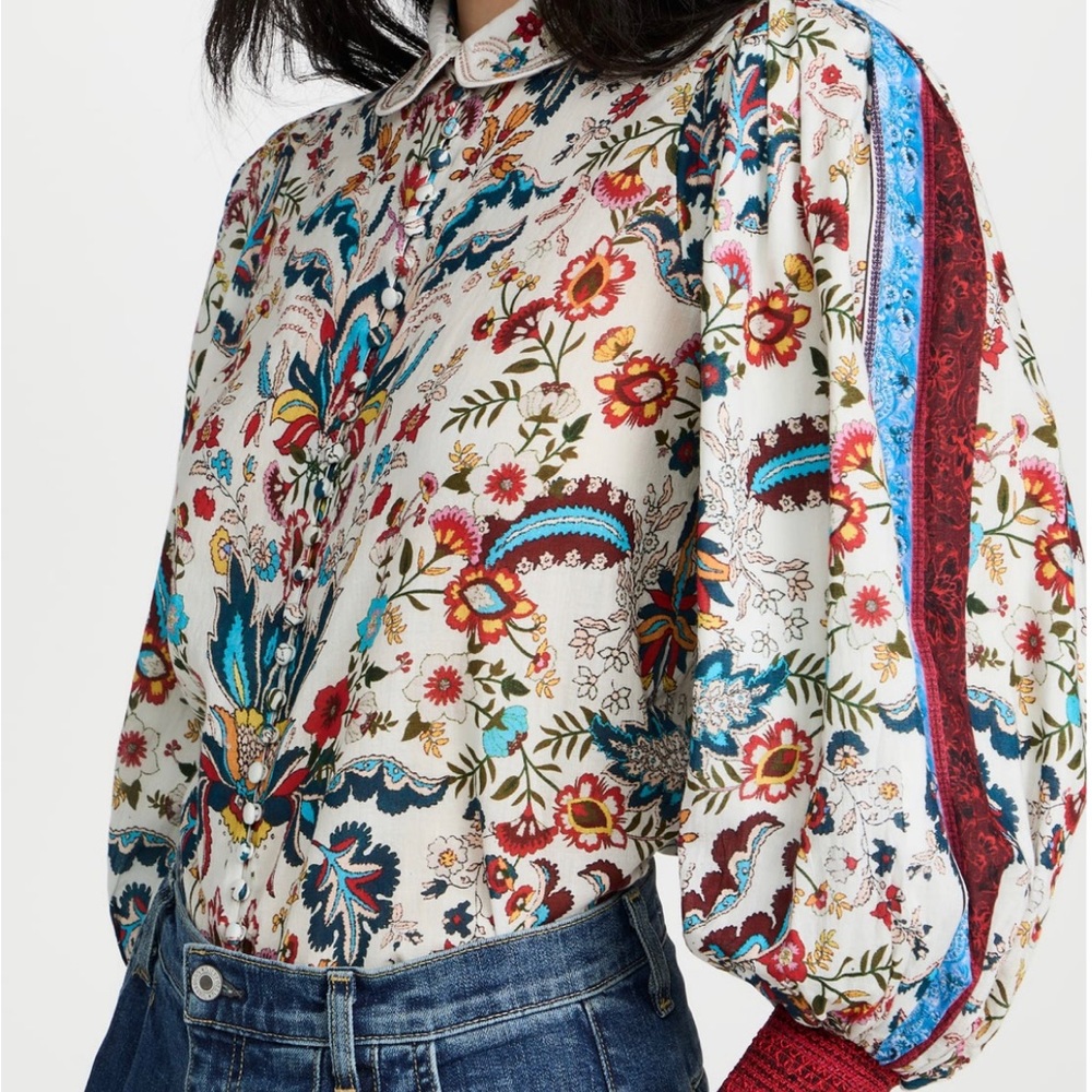 Alice + Olivia April Embroidered Floral Blouse